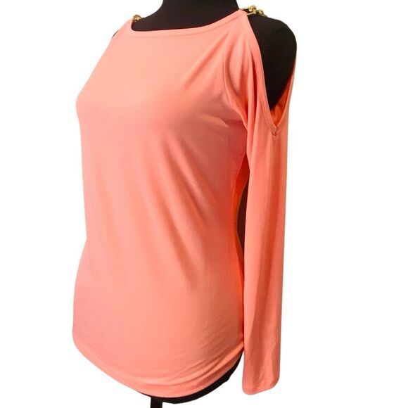 Michael Kors Cold Shoulder Chain Strap Long Sleeve Blouse Top Pink XS - Picture 5 of 6
